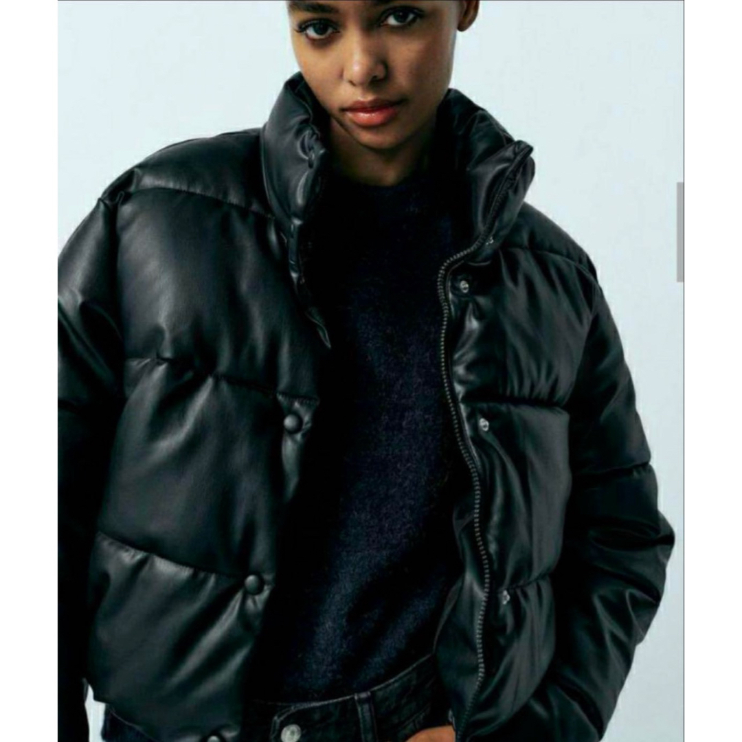 ZARA - ZARA フェイクレザー ダウンジャケット ショート 黒 XSの ZARA - ZARA フェイクレザー ダウンジャケット ショート 黒 XSの