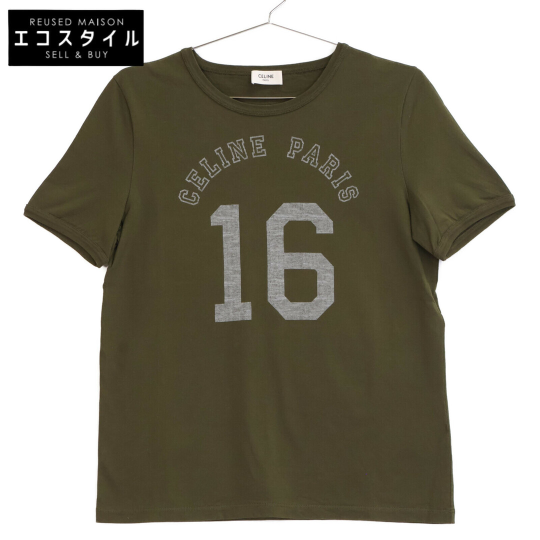 CELINE - セリーヌ カーキ ロゴ クルーネック Tシャツ Mの通販 by エコ CELINE - セリーヌ カーキ ロゴ クルーネック Tシャツ Mの通販 by エコ