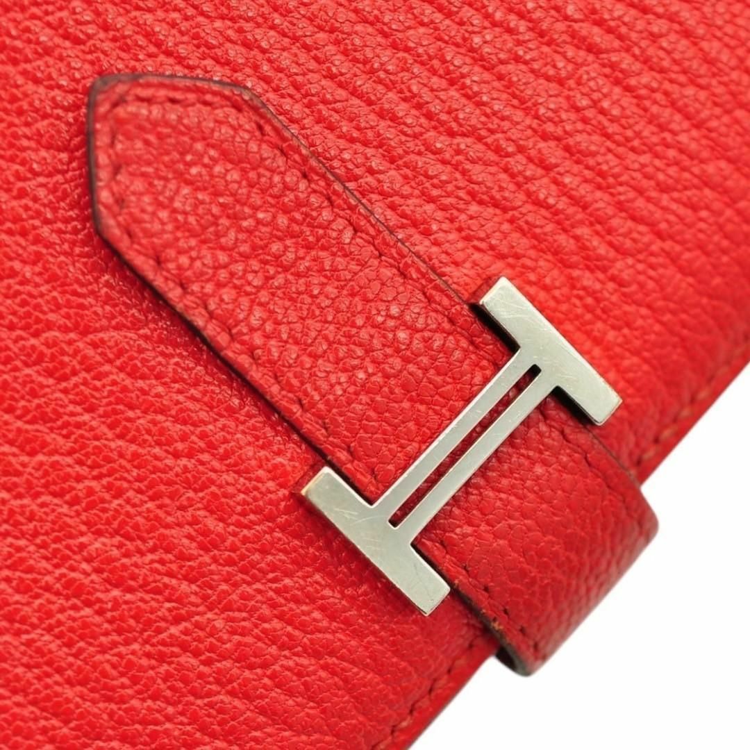 HERMES - HERMES 極美品 ベアン コンパクト シェーブル レッド HERMES - HERMES 極美品 ベアン コンパクト シェーブル レッド