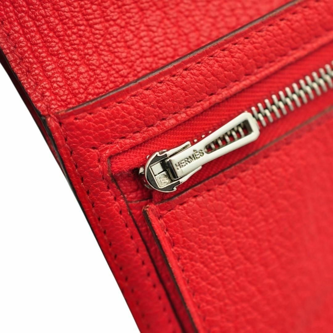 HERMES - HERMES 極美品 ベアン コンパクト シェーブル レッド HERMES - HERMES 極美品 ベアン コンパクト シェーブル レッド