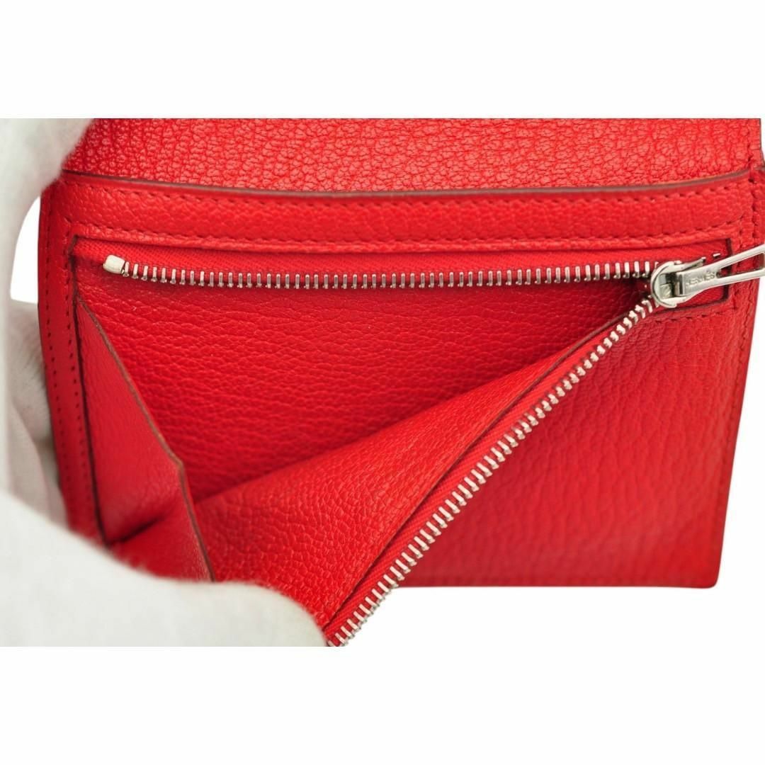 HERMES - HERMES 極美品 ベアン コンパクト シェーブル レッド HERMES - HERMES 極美品 ベアン コンパクト シェーブル レッド