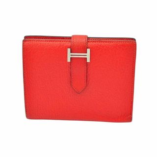 HERMES - HERMES 極美品 ベアン コンパクト シェーブル レッド HERMES - HERMES 極美品 ベアン コンパクト シェーブル レッド