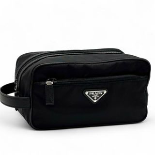 PRADA - プラダ PRADA 三角ロゴ クラッチバッグ ナイロン×レザー PRADA - プラダ PRADA 三角ロゴ クラッチバッグ ナイロン×レザー