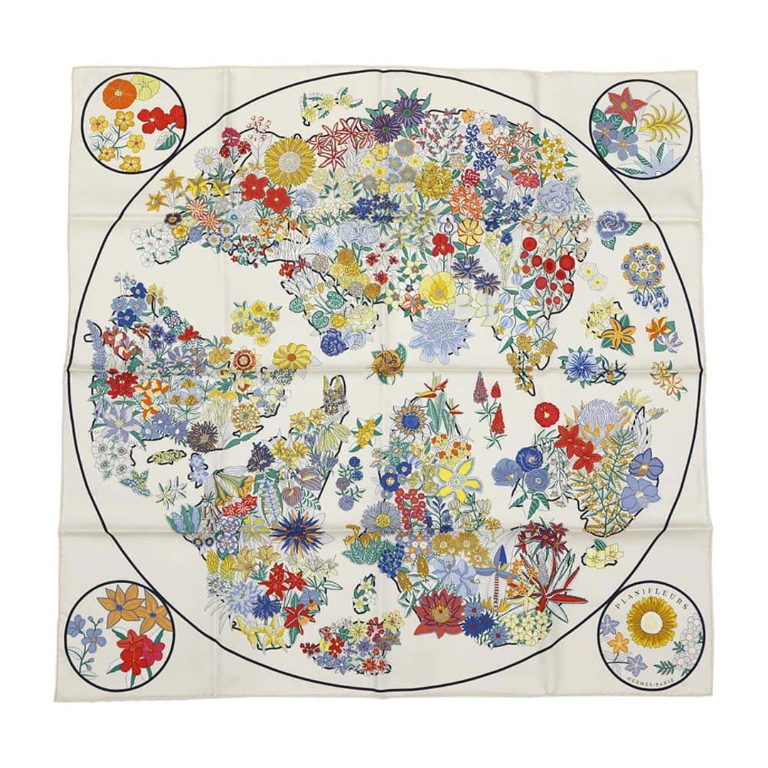 HERMES - エルメス スカーフ カレ90 プラニフルール Planifleurs HERMES - エルメス スカーフ カレ90 プラニフルール Planifleurs