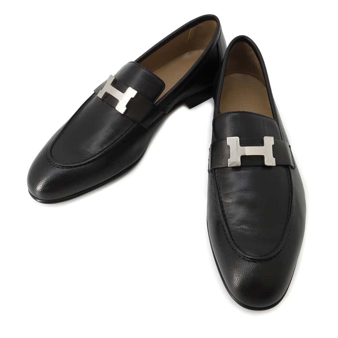HERMES - エルメス モカシン パリ ブラック/シルバー金具 レザー HERMES - エルメス モカシン パリ ブラック/シルバー金具 レザー