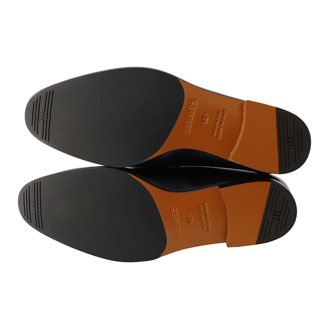 HERMES - エルメス モカシン パリ ブラック/シルバー金具 レザー HERMES - エルメス モカシン パリ ブラック/シルバー金具 レザー