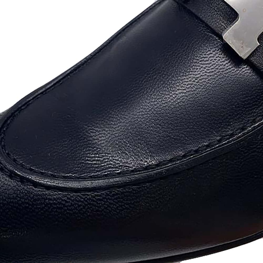 HERMES - エルメス モカシン パリ ブラック/シルバー金具 レザー HERMES - エルメス モカシン パリ ブラック/シルバー金具 レザー