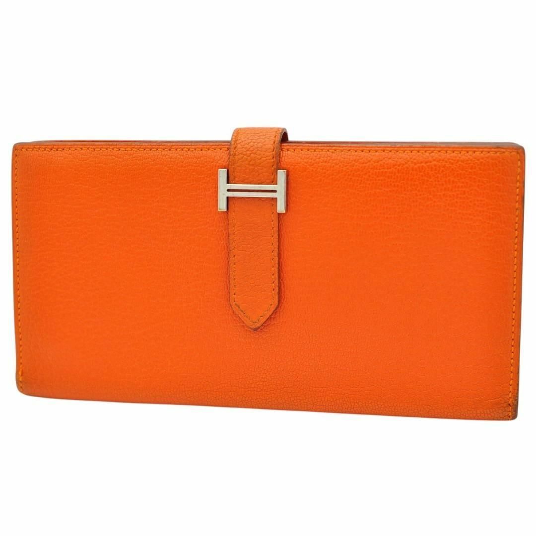HERMES - HERMES 美品 ベアン スフレ シェーブル オレンジ 長 HERMES - HERMES 美品 ベアン スフレ シェーブル オレンジ 長