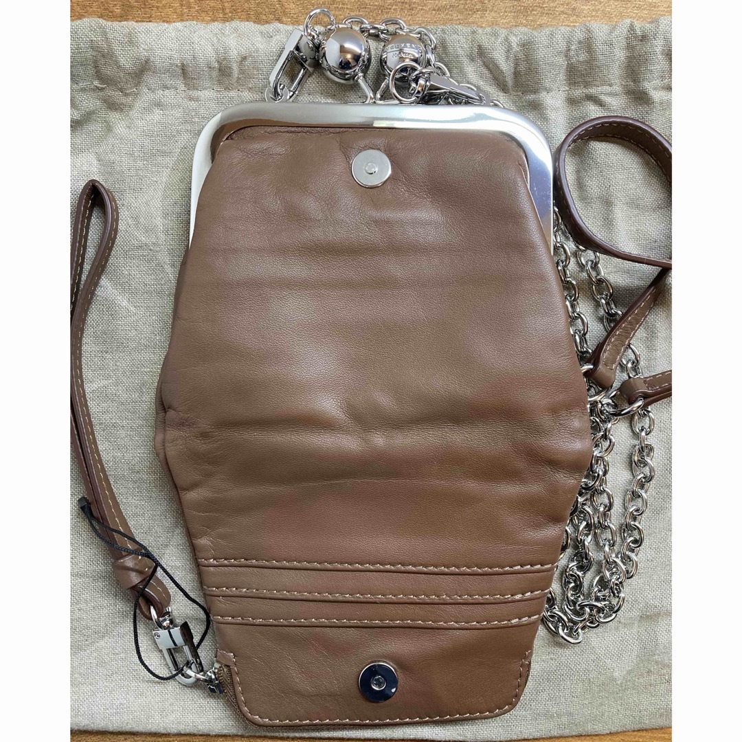 Weekend Max Mara - ブラウンレザー がま口クラッチバッグ Weekend Max Mara - ブラウンレザー がま口クラッチバッグ