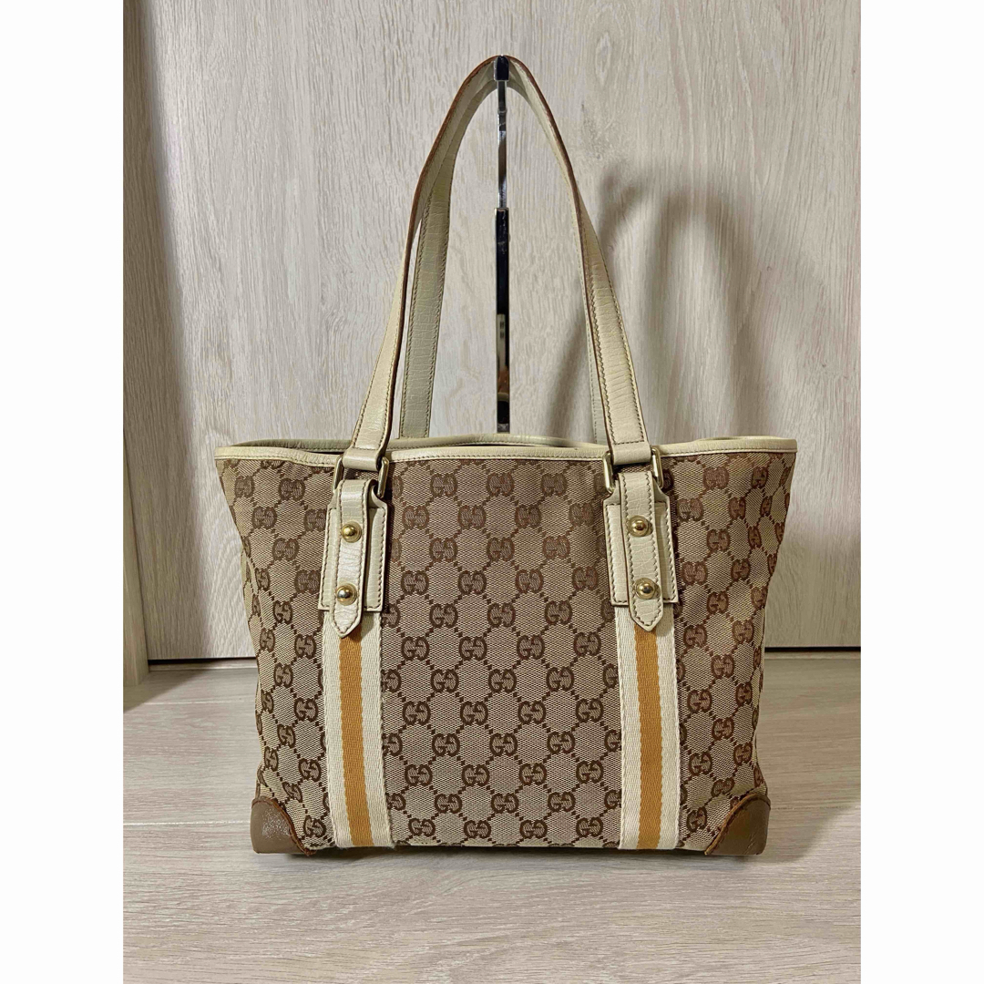 GUCCI - GUCCI トートバッグ GG柄 キャンバス レザー シェリー GUCCI - GUCCI トートバッグ GG柄 キャンバス レザー シェリー