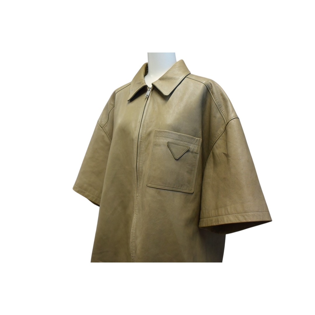 PRADA - PRADA プラダ ナッパレザー ジップアップ半袖シャツ PRADA - PRADA プラダ ナッパレザー ジップアップ半袖シャツ