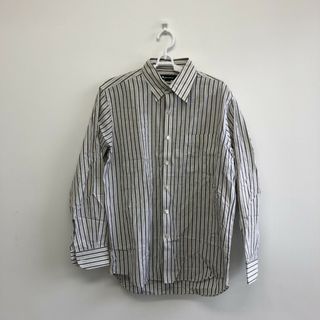 アクアスキュータム(AQUA SCUTUM)の【aquascutum】アクアスキュータム　ブラウン　茶色　シャツ　長袖シャツ　綿100％　　レディース　メンズ　オフィス　ボーダー(シャツ/ブラウス(長袖/七分))
