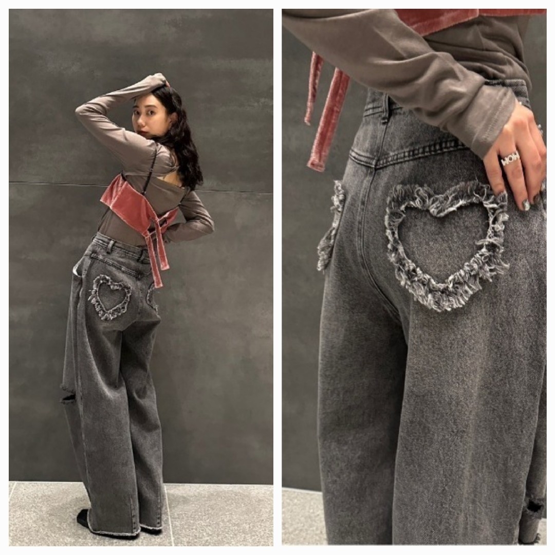 Ameri VINTAGE - Ameri🌟HEART PATCH DAMAGE DENIM PANTSの通販 Ameri VINTAGE - Ameri🌟HEART PATCH DAMAGE DENIM PANTSの通販