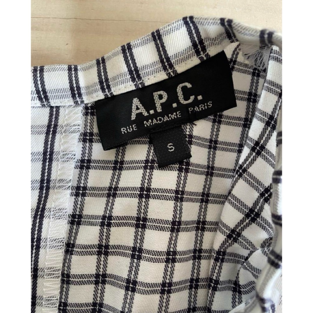 A.P.C - 美品A.P.Cアーペーセー長袖ワンピースSサイズチェックの A.P.C - 美品A.P.Cアーペーセー長袖ワンピースSサイズチェックの