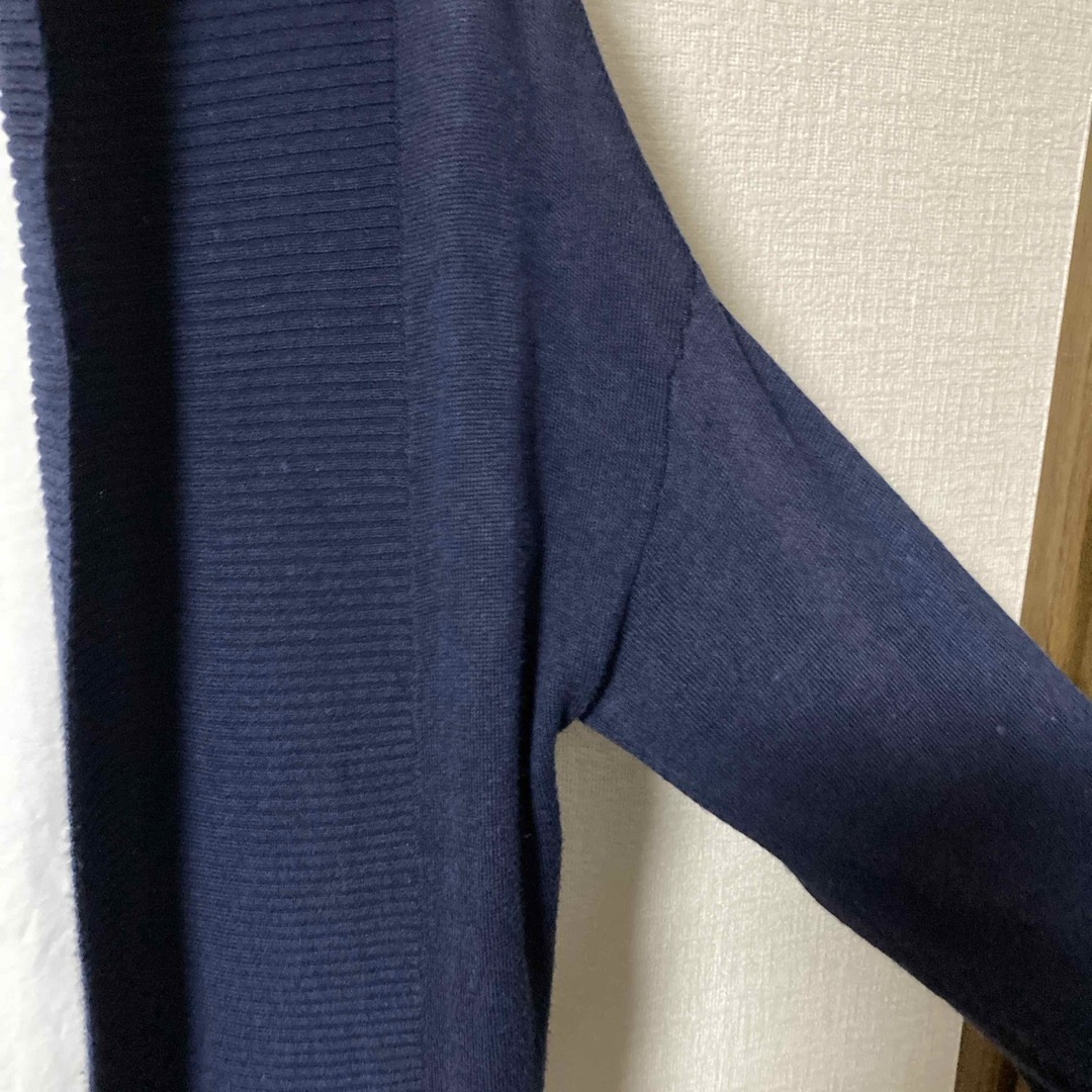 薄手ロングカーディガン、襟リブ編み ネイビーの通販 by ふゆ's 薄手ロングカーディガン、襟リブ編み ネイビーの通販 by ふゆ's