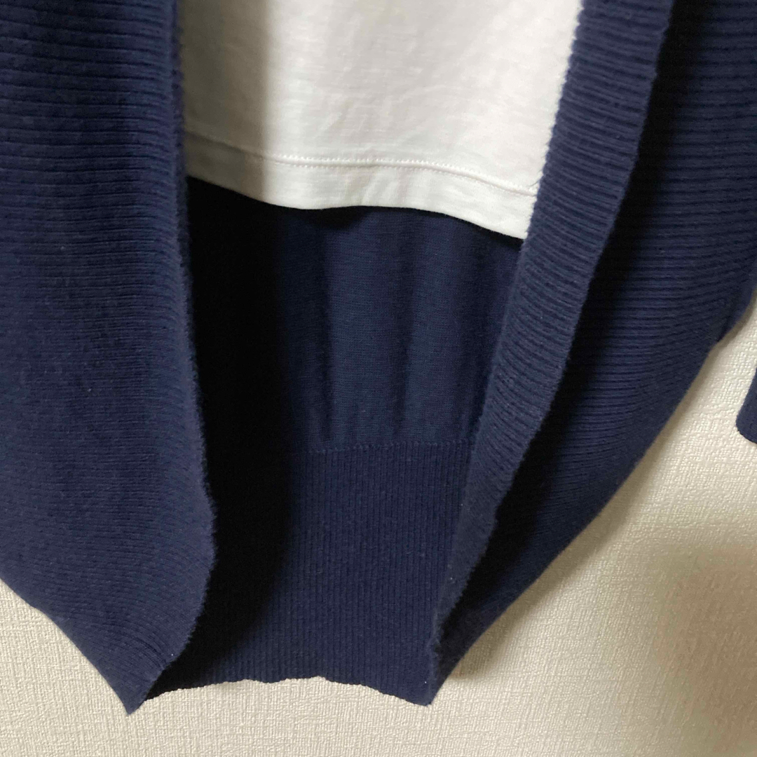 薄手ロングカーディガン、襟リブ編み ネイビーの通販 by ふゆ's 薄手ロングカーディガン、襟リブ編み ネイビーの通販 by ふゆ's