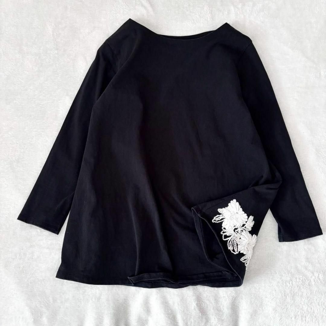 BEARDSLEY - BEARDSLEY 裾花刺繍カットソー ブラック ビアズリー BEARDSLEY - BEARDSLEY 裾花刺繍カットソー ブラック ビアズリー