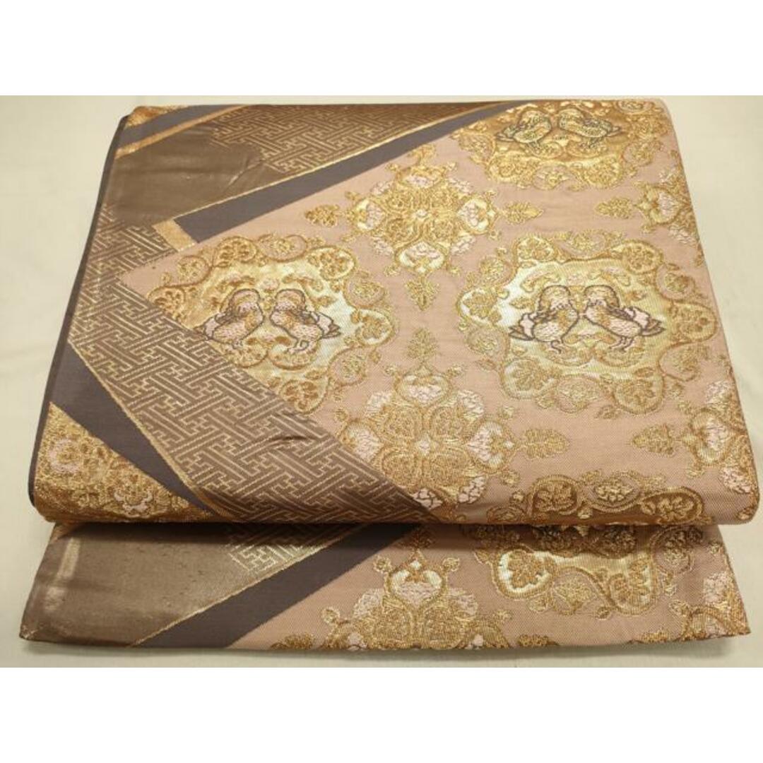平和屋着物◎六通柄袋帯 色紙鴛鴦花文 金糸 引箔 正絹 逸品 平和屋着物◎六通柄袋帯 色紙鴛鴦花文 金糸 引箔 正絹 逸品