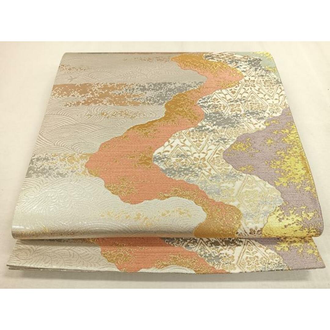 平和屋着物◎六通柄袋帯 流水吉祥花文 プラチナ箔 正絹 逸品 平和屋着物◎六通柄袋帯 流水吉祥花文 プラチナ箔 正絹 逸品