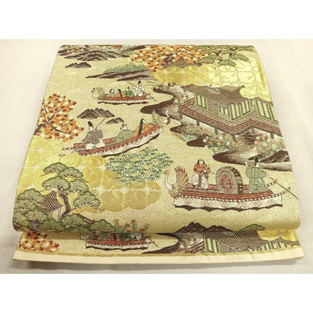 平和屋着物◎六通柄袋帯 平安人物風景文 金糸 正絹 逸品 平和屋着物◎六通柄袋帯 平安人物風景文 金糸 正絹 逸品