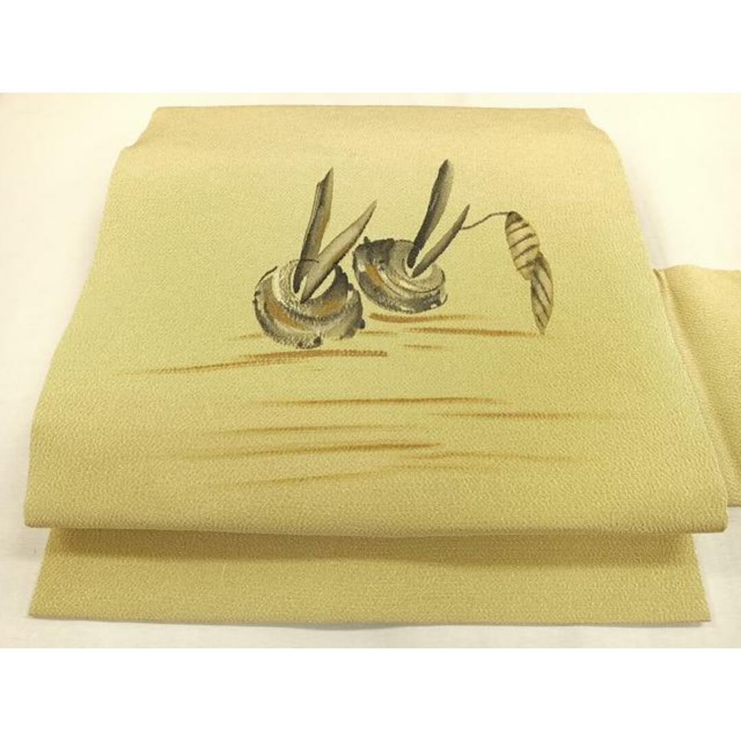 平和屋着物◎九寸名古屋帯 手描き 陶器枝花文 金彩 鬼しぼ縮緬 平和屋着物◎九寸名古屋帯 手描き 陶器枝花文 金彩 鬼しぼ縮緬