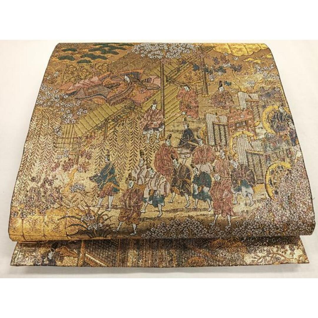 平和屋着物◎六通柄袋帯 御所車人物風景文 金糸 正絹 逸品 平和屋着物◎六通柄袋帯 御所車人物風景文 金糸 正絹 逸品