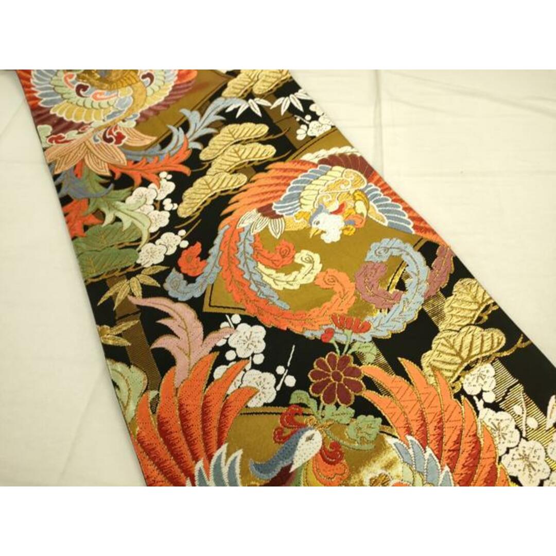 平和屋着物◎六通柄袋帯 唐織 鳳凰花文 黒地 金糸 さが美扱い 平和屋着物◎六通柄袋帯 唐織 鳳凰花文 黒地 金糸 さが美扱い