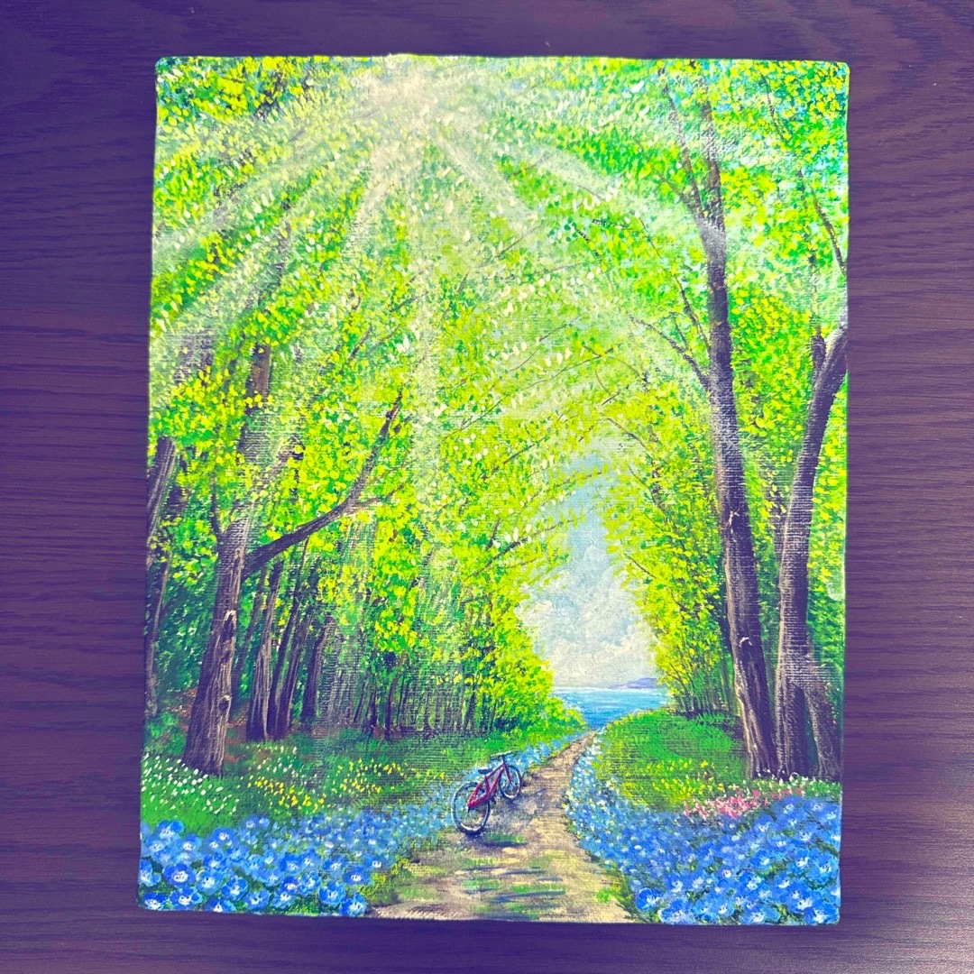 絵画 原画 風景画 肉筆 キャンバスF3 『新緑の森をぬけると海 絵画 原画 風景画 肉筆 キャンバスF3 『新緑の森をぬけると海