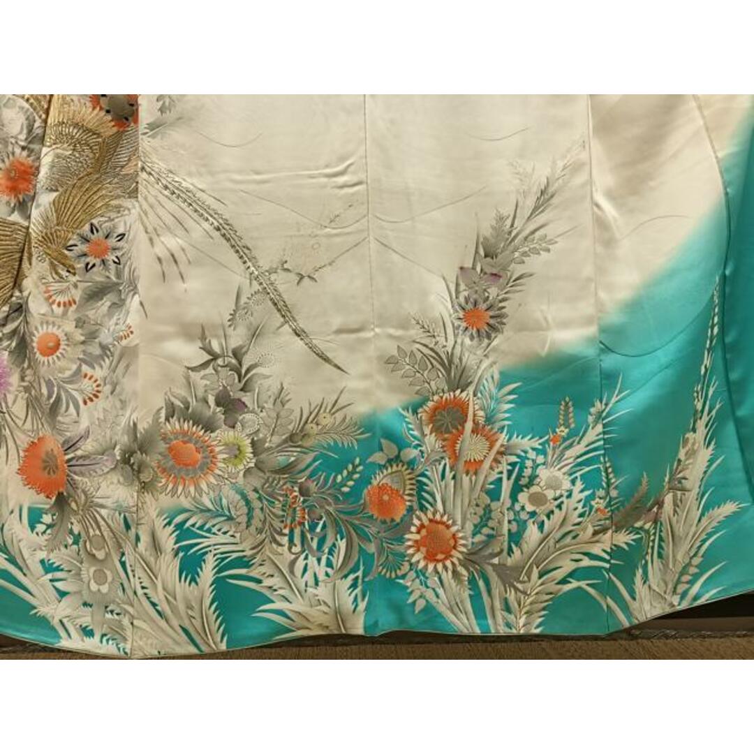 平和屋着物□豪華振袖 刺繍 鳳凰更紗草花文 暈し染め 銀彩 正絹 平和屋着物□豪華振袖 刺繍 鳳凰更紗草花文 暈し染め 銀彩 正絹