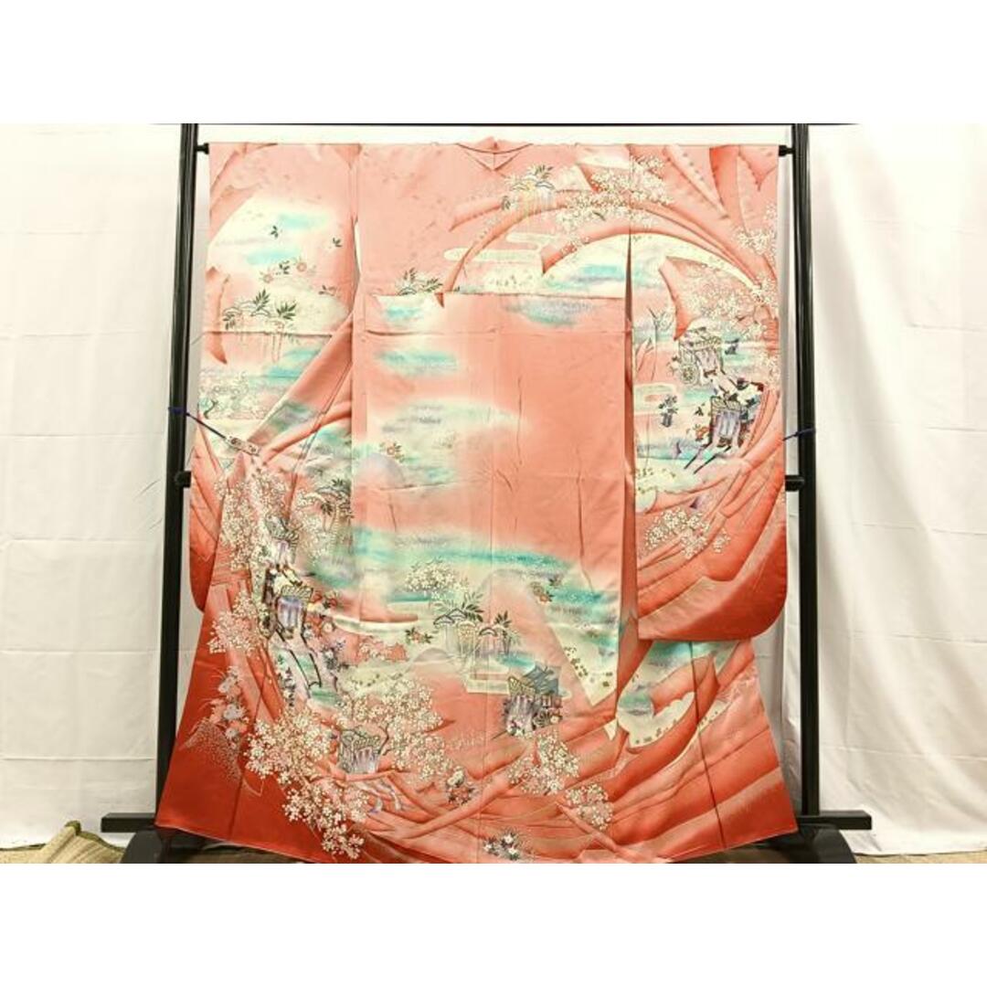 平和屋着物□豪華振袖 駒刺繍 束ね熨斗御所車桜文 たたき染め 平和屋着物□豪華振袖 駒刺繍 束ね熨斗御所車桜文 たたき染め