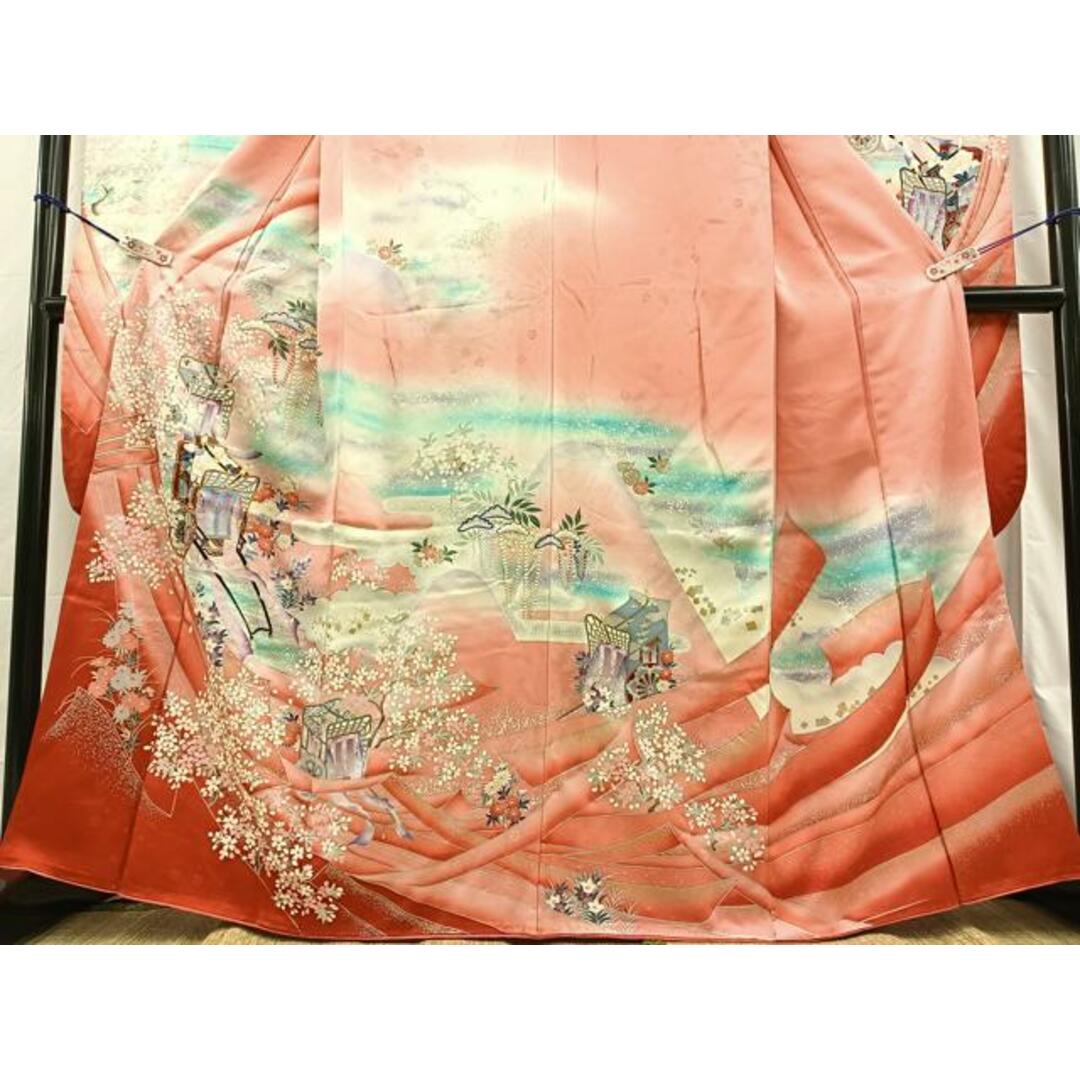 平和屋着物□豪華振袖 駒刺繍 束ね熨斗御所車桜文 たたき染め 平和屋着物□豪華振袖 駒刺繍 束ね熨斗御所車桜文 たたき染め