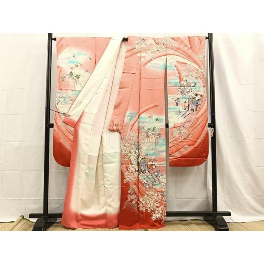 平和屋着物□豪華振袖 駒刺繍 束ね熨斗御所車桜文 たたき染め 平和屋着物□豪華振袖 駒刺繍 束ね熨斗御所車桜文 たたき染め