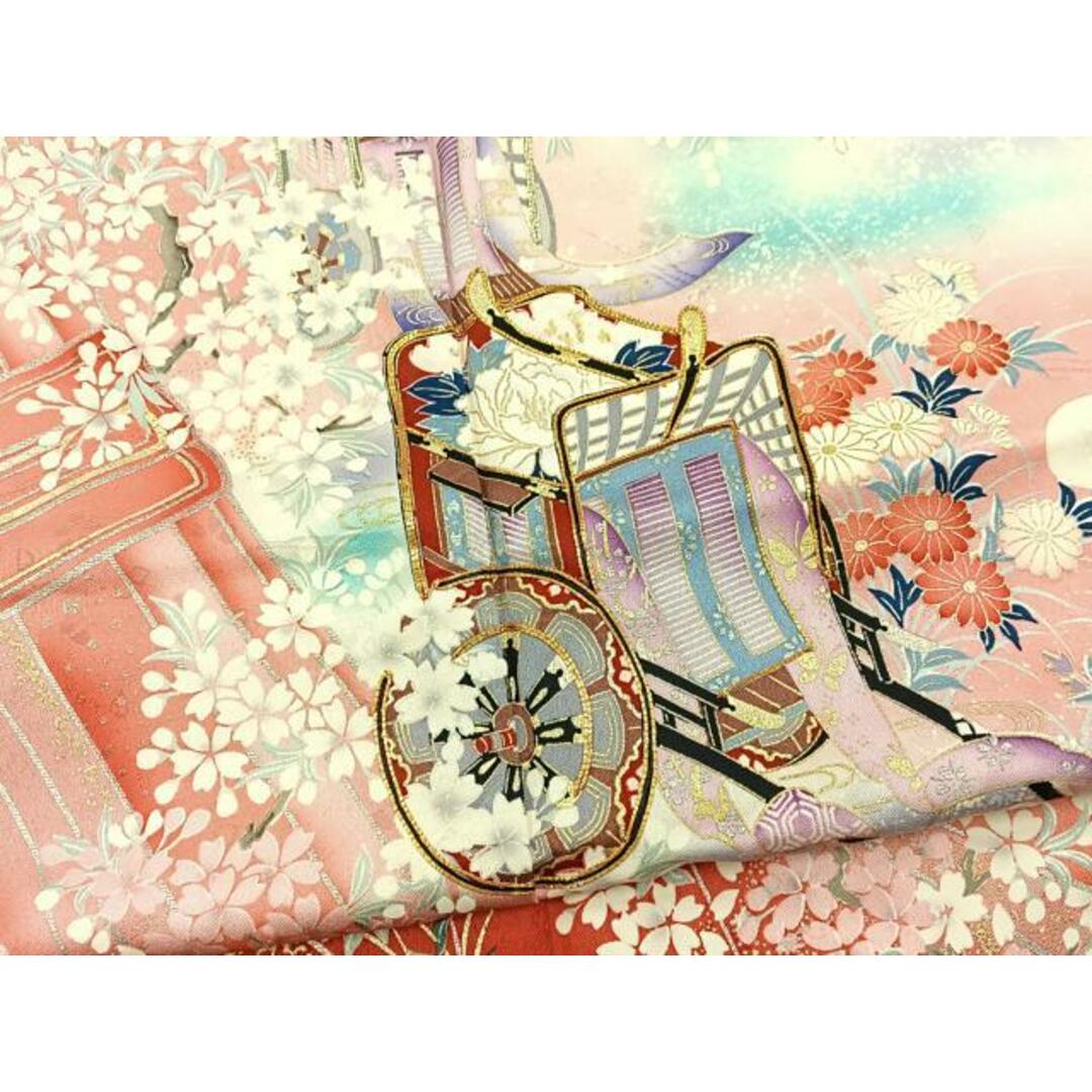 平和屋着物□豪華振袖 駒刺繍 束ね熨斗御所車桜文 たたき染め 平和屋着物□豪華振袖 駒刺繍 束ね熨斗御所車桜文 たたき染め