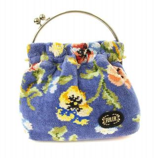 FEILER - フェイラー がま口 ハンドバッグ 花柄 コーデュロイ 青 FEILER - フェイラー がま口 ハンドバッグ 花柄 コーデュロイ 青