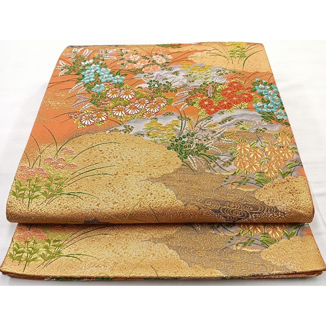 平和屋着物◎六通柄袋帯 唐織 秋草屏風 金糸 正絹 逸品 平和屋着物◎六通柄袋帯 唐織 秋草屏風 金糸 正絹 逸品