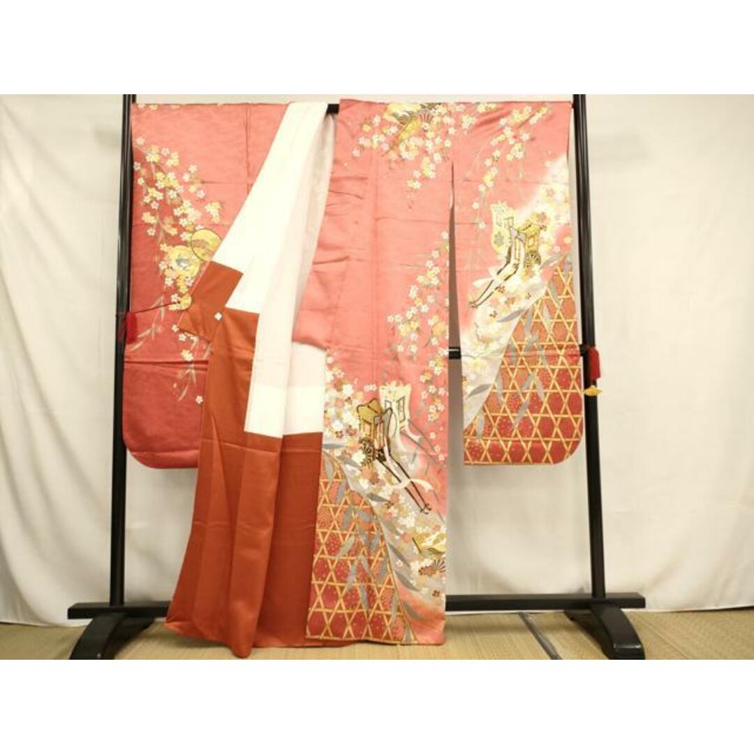 平和屋着物□豪華振袖 御所車飛鶴花文 暈し染め 金彩 正絹 逸品 平和屋着物□豪華振袖 御所車飛鶴花文 暈し染め 金彩 正絹 逸品