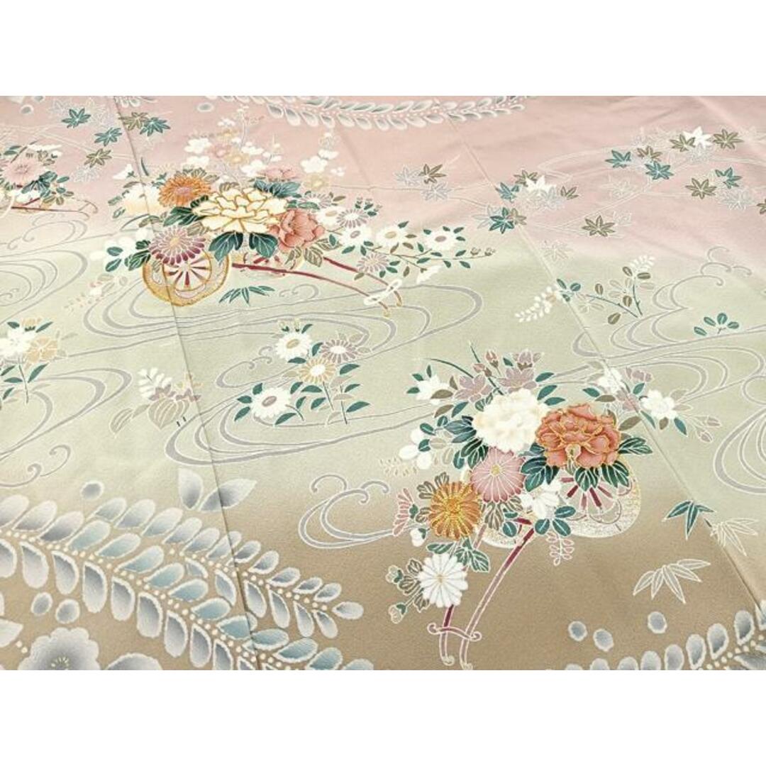 平和屋着物□訪問着 駒刺繍 流水花車文 暈し染め 金彩 正絹 逸品 平和屋着物□訪問着 駒刺繍 流水花車文 暈し染め 金彩 正絹 逸品