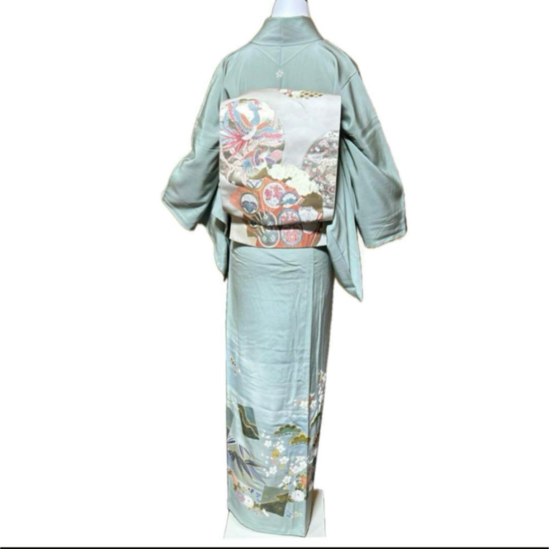 正絹縮緬友禅訪問着フルセット4点 美品着物+特選帯+帯締め+ 正絹縮緬友禅訪問着フルセット4点 美品着物+特選帯+帯締め+