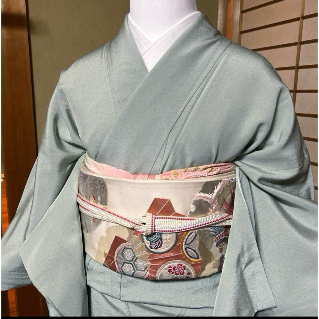 正絹縮緬友禅訪問着フルセット4点 美品着物+特選帯+帯締め+ 正絹縮緬友禅訪問着フルセット4点 美品着物+特選帯+帯締め+