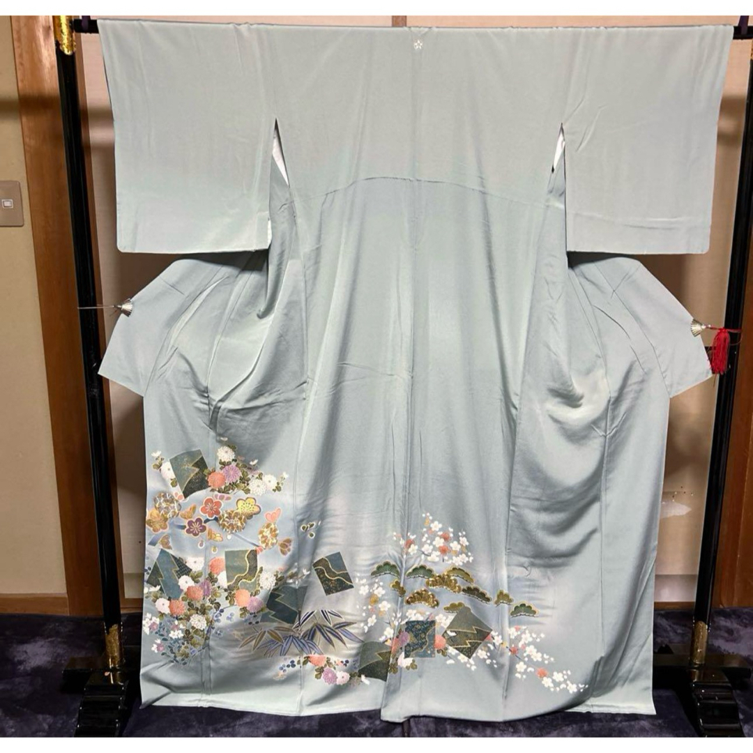 正絹縮緬友禅訪問着フルセット4点 美品着物+特選帯+帯締め+ 正絹縮緬友禅訪問着フルセット4点 美品着物+特選帯+帯締め+