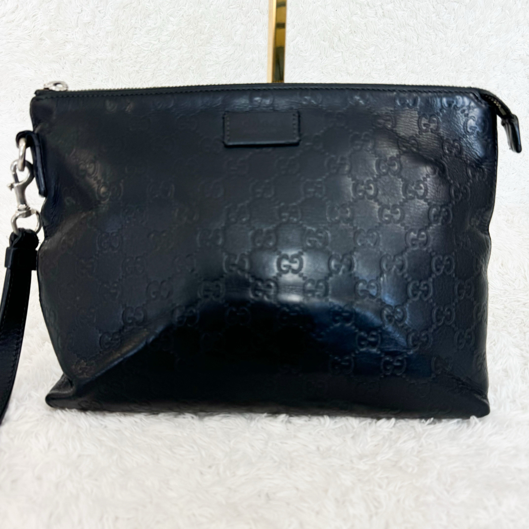 GUCCI - グッチ クラッチバッグ グッチシマ レザー 黒 GG 473881 GUCCI - グッチ クラッチバッグ グッチシマ レザー 黒 GG 473881