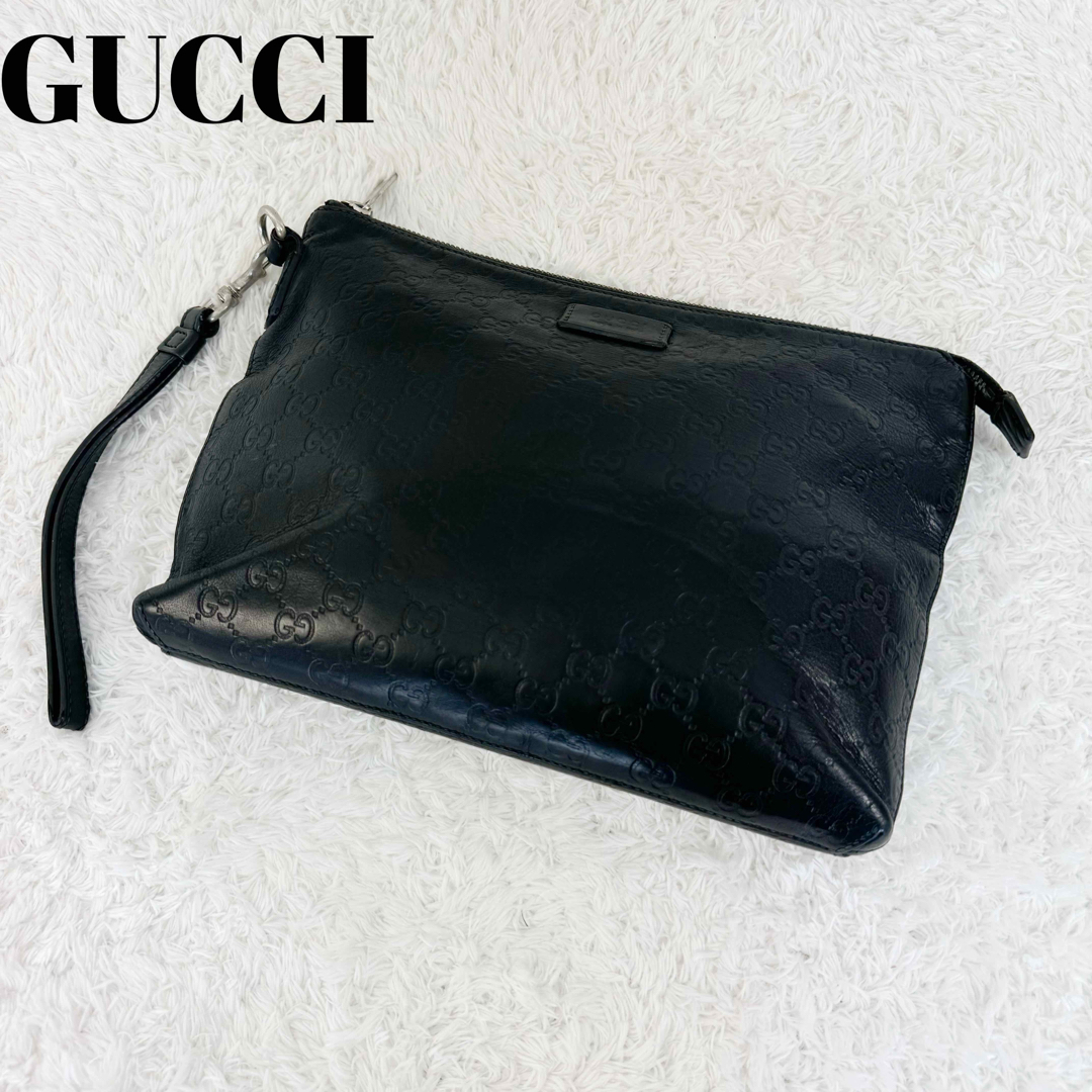 GUCCI - グッチ クラッチバッグ グッチシマ レザー 黒 GG 473881 GUCCI - グッチ クラッチバッグ グッチシマ レザー 黒 GG 473881