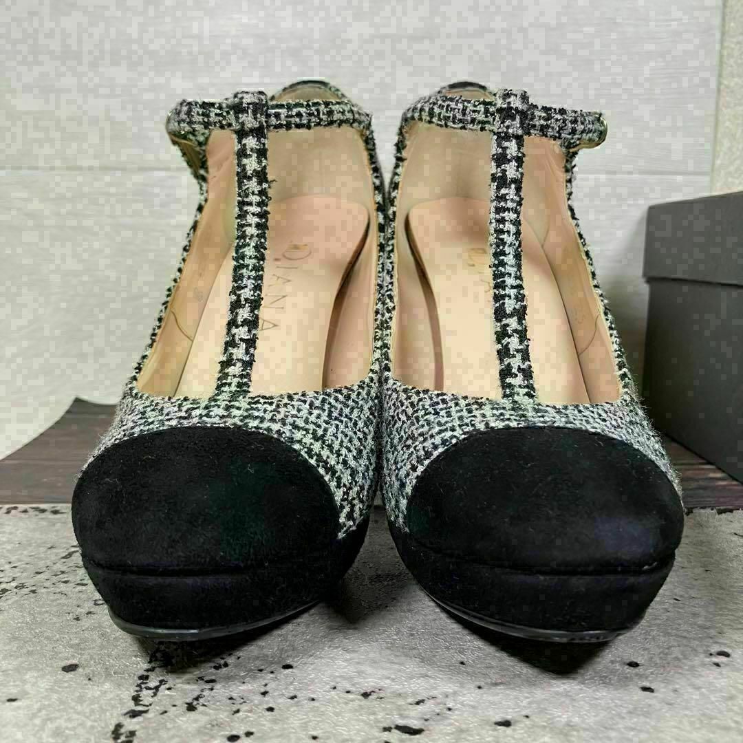 美品】DIANA ダイアナ 22.5 ツイード 千鳥柄 ハイヒール 美品】DIANA ダイアナ 22.5 ツイード 千鳥柄 ハイヒール