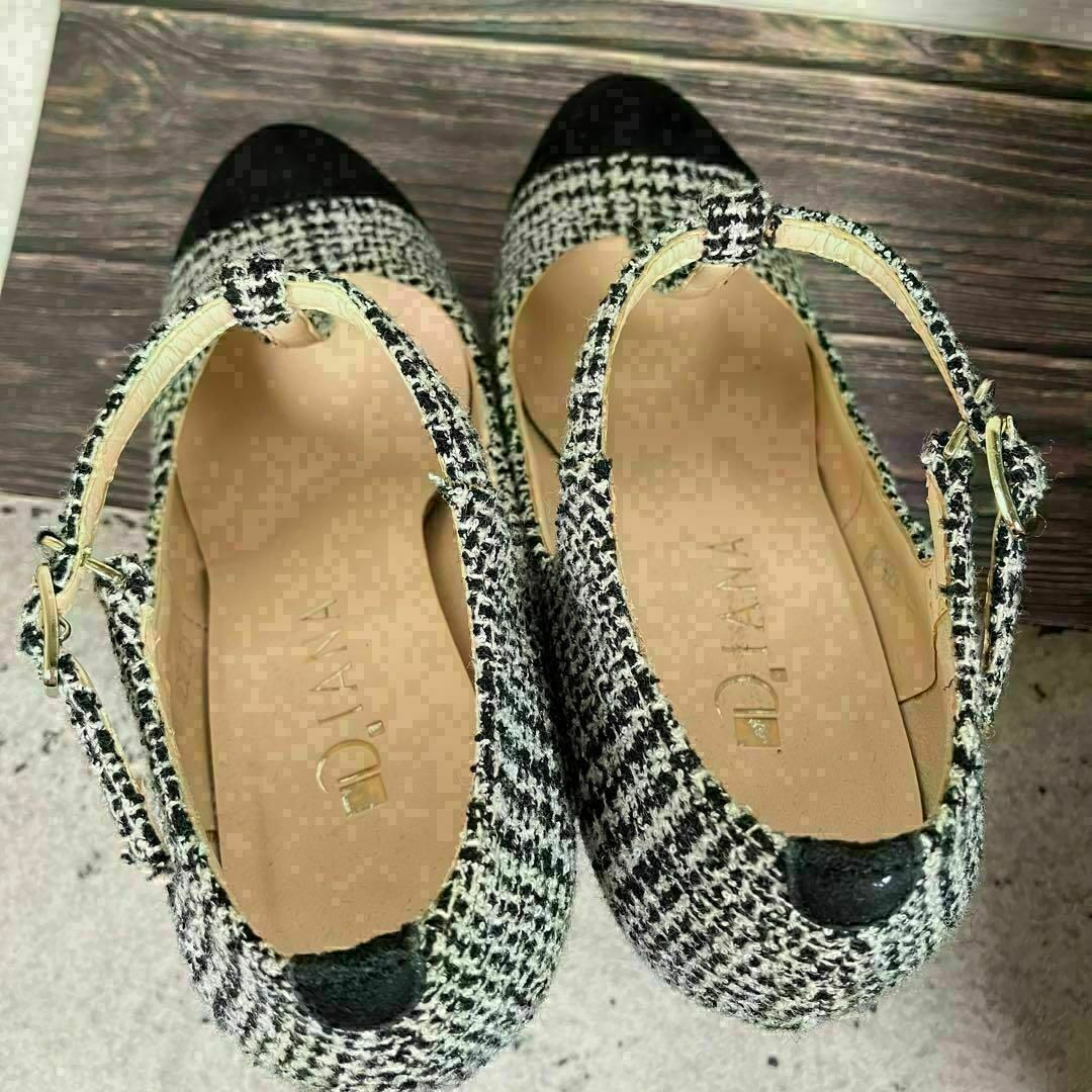美品】DIANA ダイアナ 22.5 ツイード 千鳥柄 ハイヒール 美品】DIANA ダイアナ 22.5 ツイード 千鳥柄 ハイヒール
