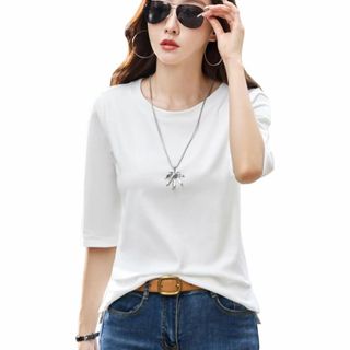 tシャツ レディース 半袖 夏 七分袖 無地 ゆったり カ(Tシャツ(半袖/袖なし))
