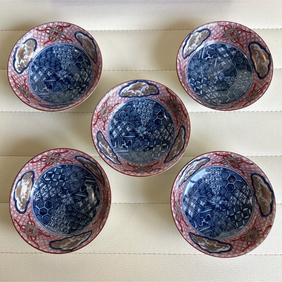 美濃焼 - 三洋陶器 龍峰窯 金彩赤絵 捻祥瑞 小鉢揃 5枚セット 美濃焼 - 三洋陶器 龍峰窯 金彩赤絵 捻祥瑞 小鉢揃 5枚セット