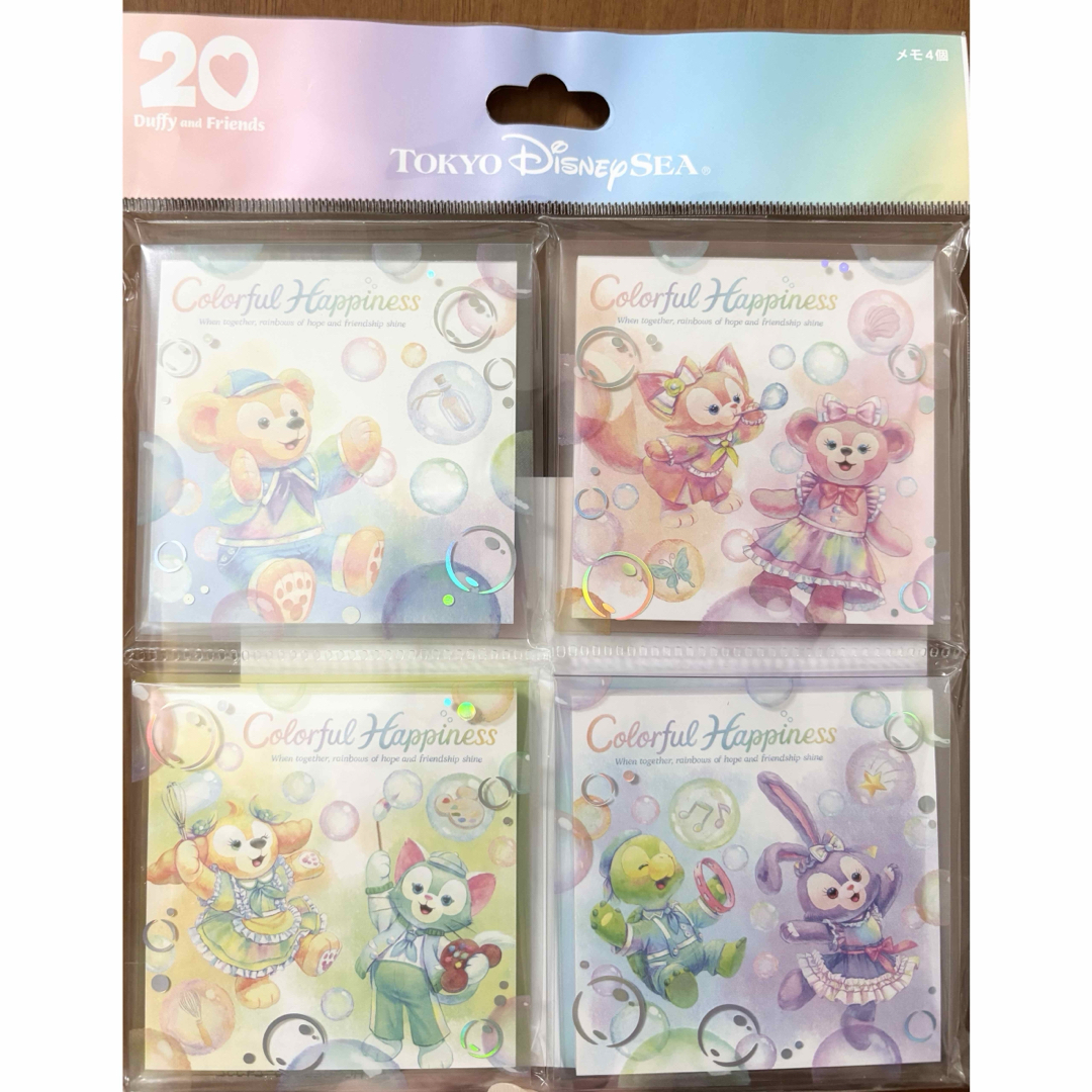 Disney(ディズニー)のダッフィー20周年 カラフルハピネス ダッフィー フレンズ メモ セット エンタメ/ホビーのおもちゃ/ぬいぐるみ(キャラクターグッズ)の商品写真
