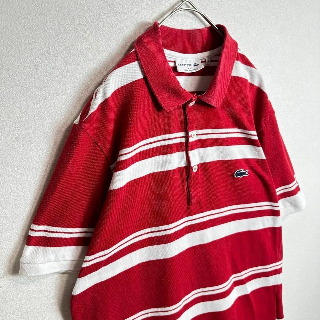 LACOSTE - LACOSTE半袖ポロシャツ Lサイズ フランス製 ボーダー LACOSTE - LACOSTE半袖ポロシャツ Lサイズ フランス製 ボーダー