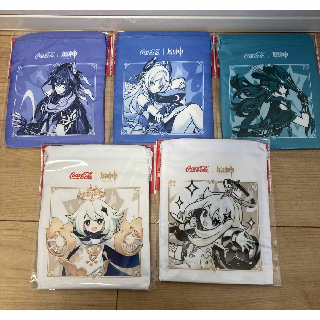 原神 コカコーラ コラボ 巾着袋 5点セット フルコンプ エンタメ/ホビーのアニメグッズ(その他)の商品写真