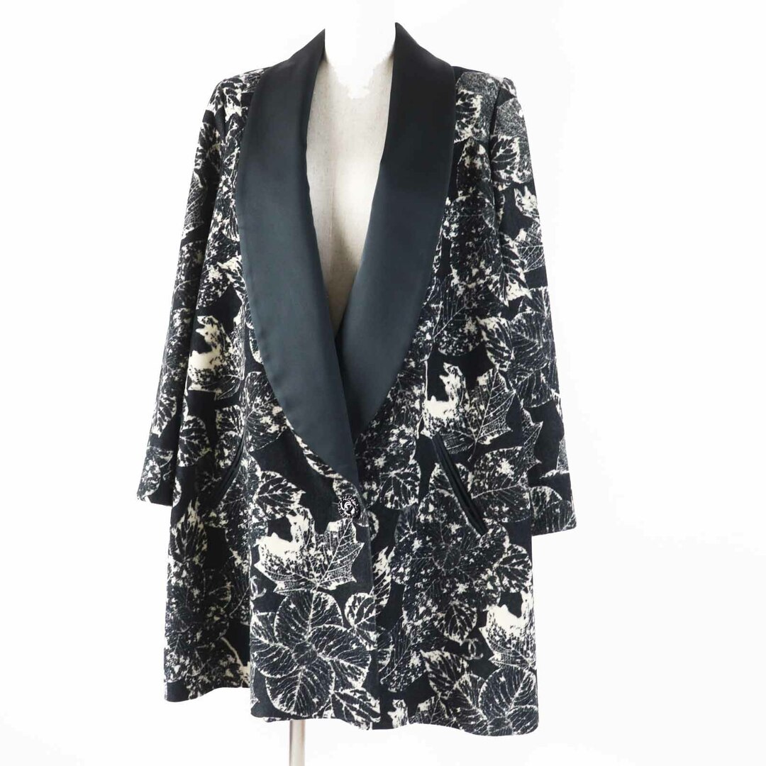 CHANEL - 極美品◎CHANEL シャネル P60011 コットン 一部・裏地シルク ココマークボタン 総柄 ショールカラーコート ブラック ライトベージュ 36 フランス製 正規品 レディース